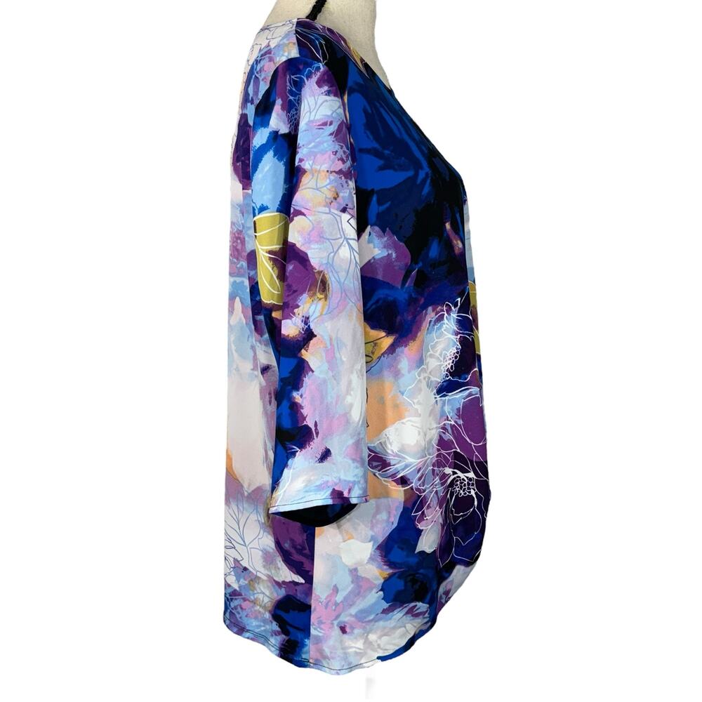 Dana Buchman Large Top Floral 3/4 Sleeves Round Neck Stretch Lightweight Knotted - Picture 4 of 9